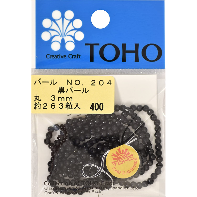 TOHO 丸型パール 外径約3mm 黒 約263ヶ入り No.204 1枚(ご注文単位1枚)【直送品】