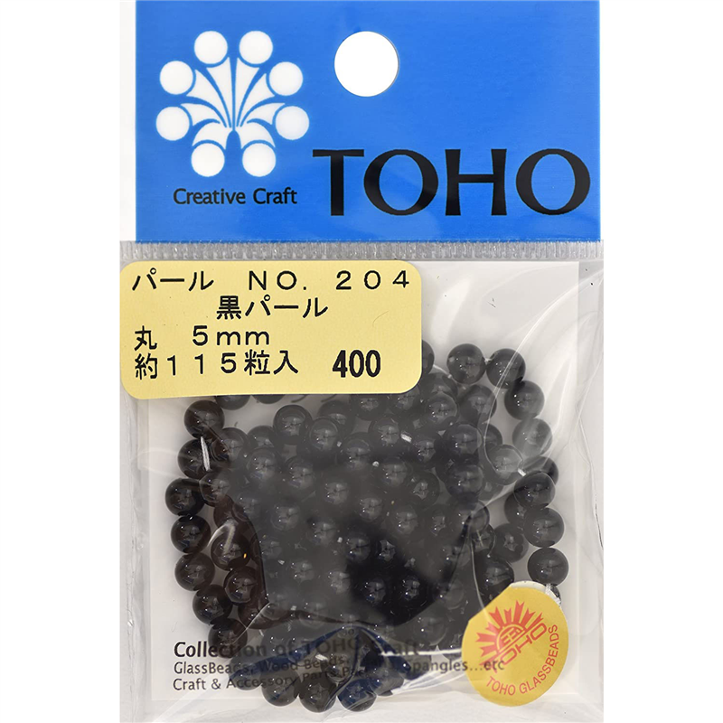 TOHO 丸型パール 外径約5mm 黒 約115ヶ入り No.204 1枚(ご注文単位1枚)【直送品】