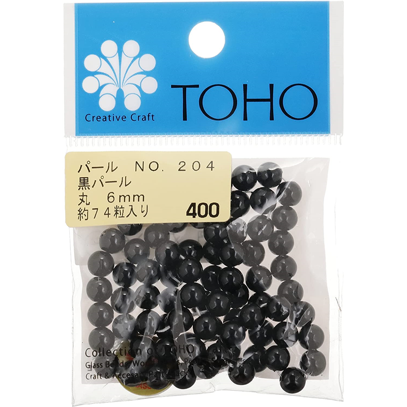 TOHO 丸型パール 外径約6mm 黒 約74ヶ入り No.204 1枚(ご注文単位1枚)【直送品】