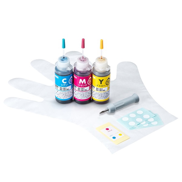 サンワサプライ 詰め替えインク キャノン 工具付き 3色 BC-361用 INK-C361S30S 1個(ご注文単位1個)【直送品】