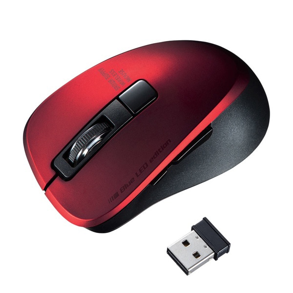 サンワサプライ 静音 ワイヤレス ブルーLEDマウス 5ボタン レッド MA-WBL153R 1個（ご注文単位1個）【直送品】