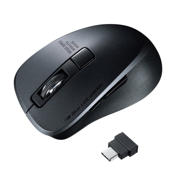 サンワサプライ 静音 ワイヤレス Type-C ブルーLEDマウス ブラック MA-WBLC153BK 1個（ご注文単位1個）【直送品】