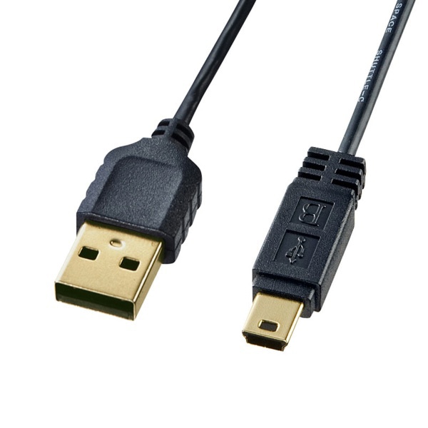 サンワサプライ 極細ミニUSBケーブル ミニBタイプ 0.5m ブラック KU-SLAMB505BKK 1個（ご注文単位1個）【直送品】