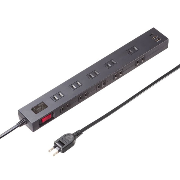 サンワサプライ 電源タップ USB充電機能付き 10個口・1m・ブラック TAP-SP2110NUC-1BK 1個（ご注文単位1個）【直送品】