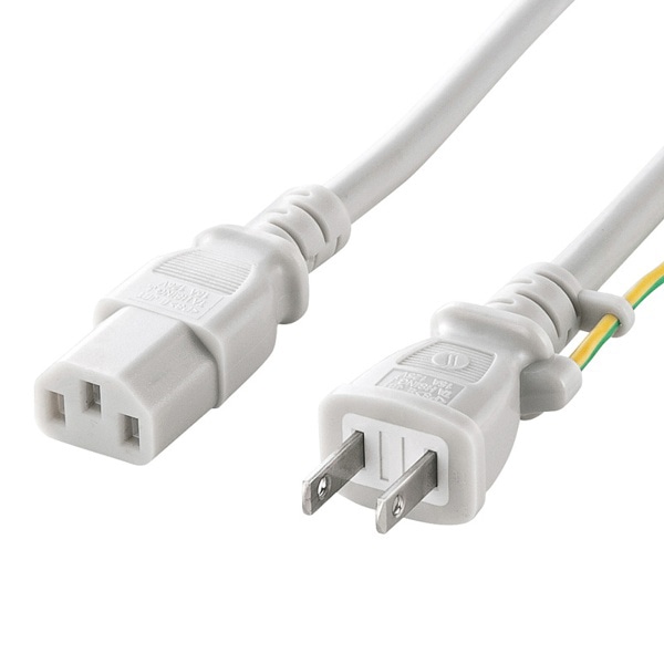 サンワサプライ 電源コード 2P 7A対応 4m ライトグレー KB-D3347A 1個(ご注文単位1個)【直送品】