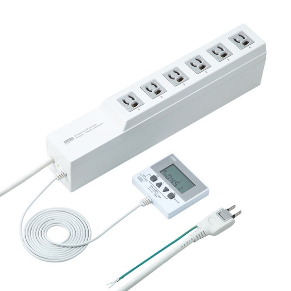 サンワサプライ タイマー付き電源タップ 3P・6個口・3m TAP-RT1 1個(ご注文単位1個)【直送品】