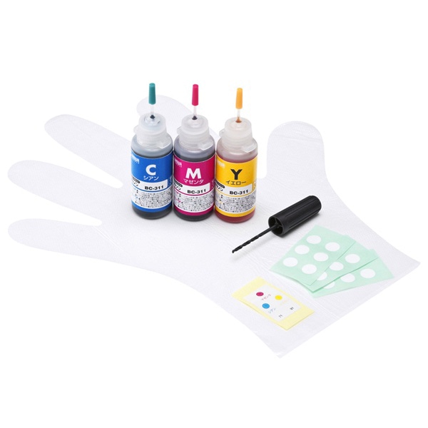 サンワサプライ 詰め替えインク キャノンBC-311用 3色カラー INK-C311S30S 1個(ご注文単位1個)【直送品】
