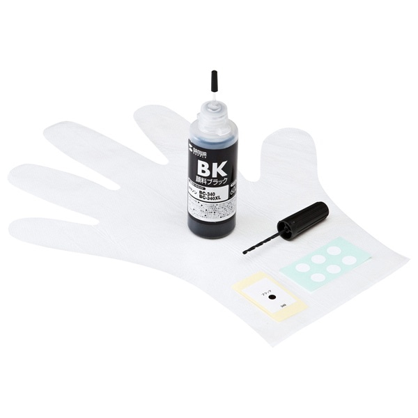 サンワサプライ 詰め替えインク キャノン 工具付き 顔料ブラック BC-340用 INK-C340B60S 1個(ご注文単位1個)【直送品】