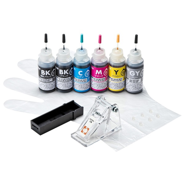 サンワサプライ 詰め替えインク キャノン 工具付き 6色 BCI-380PGBK/381BK用 INK-C381S30S6 1個(ご注文単位1個)【直送品】