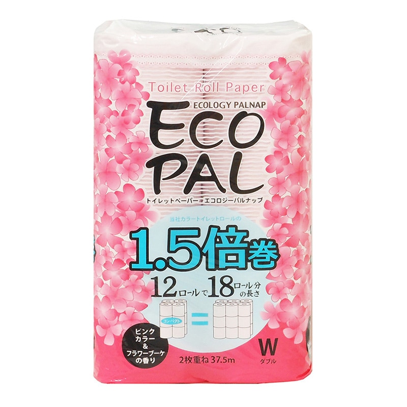 イデシギョー トイレットペーパー エコパルカラー ピンク ダブル 1.5倍巻き 37.5m 12ロール/パック(ご注文単位16パック)【直送品】