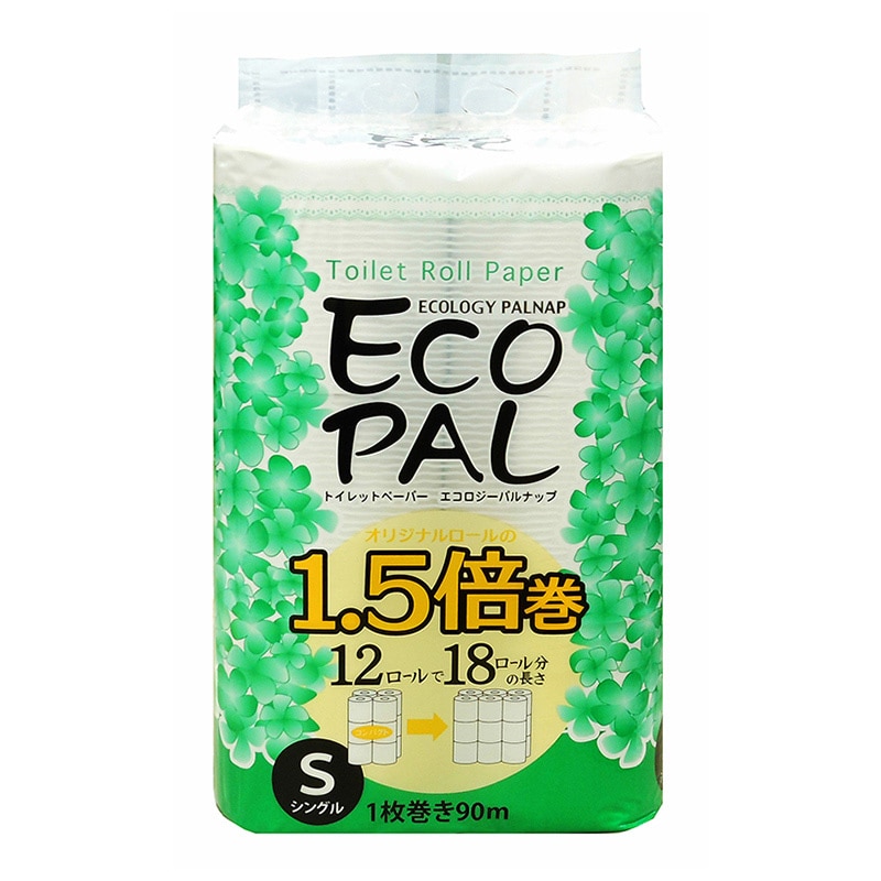 イデシギョー トイレットペーパー エコロジーパルナップ シングル 1.5倍巻 90m 12ロール/パック(ご注文単位16パック)【直送品】