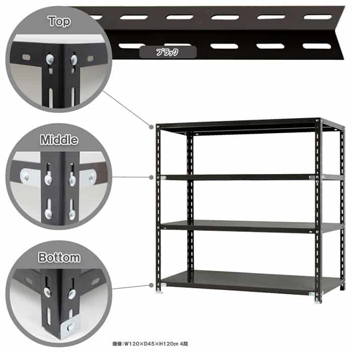 キタジマ スチールラック NCラック 120×45×120 4段 黒 NC-2-12 1台（ご注文単位1台）【直送品】