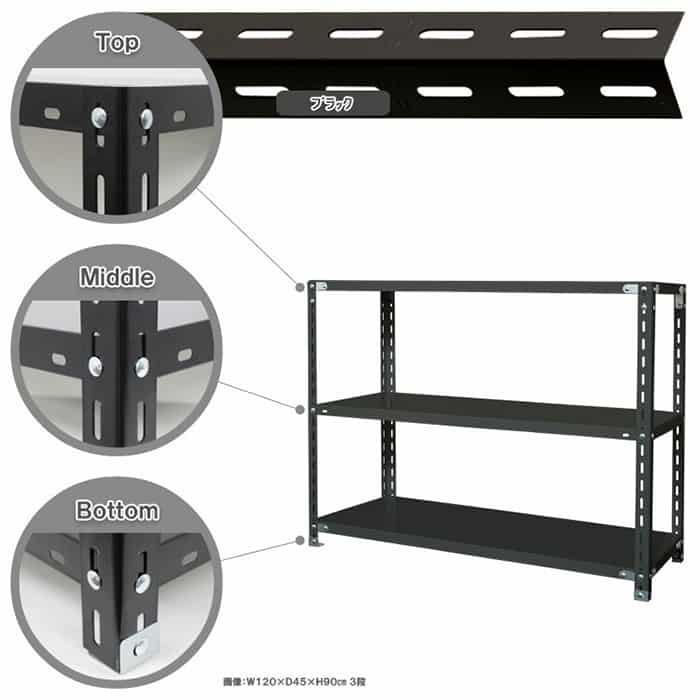 キタジマ スチールラック NCラック 120×45×90 3段 黒 NC-2-9 1台（ご注文単位1台）【直送品】