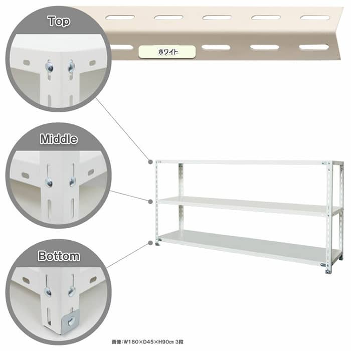 キタジマ スチールラック NCラック 180×45×90 3段 白 NC-4-9 1台（ご注文単位1台）【直送品】