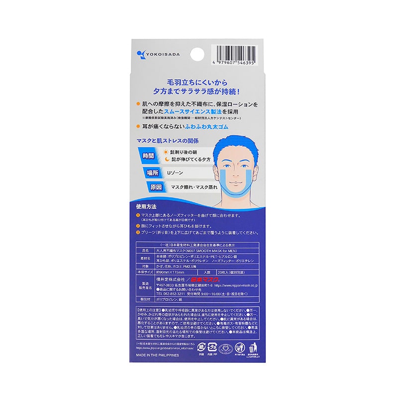 日本マスク 不織布マスク スムースマスク for MEN レギュラーサイズ 20枚 N007 1個(ご注文単位60個)【直送品】