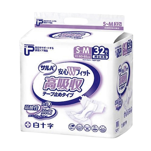 紙おむつ PUサルバ 安心Wフィット 高吸収タイプ 35610 SM 32枚 2個(ご注文単位1個)【直送品】